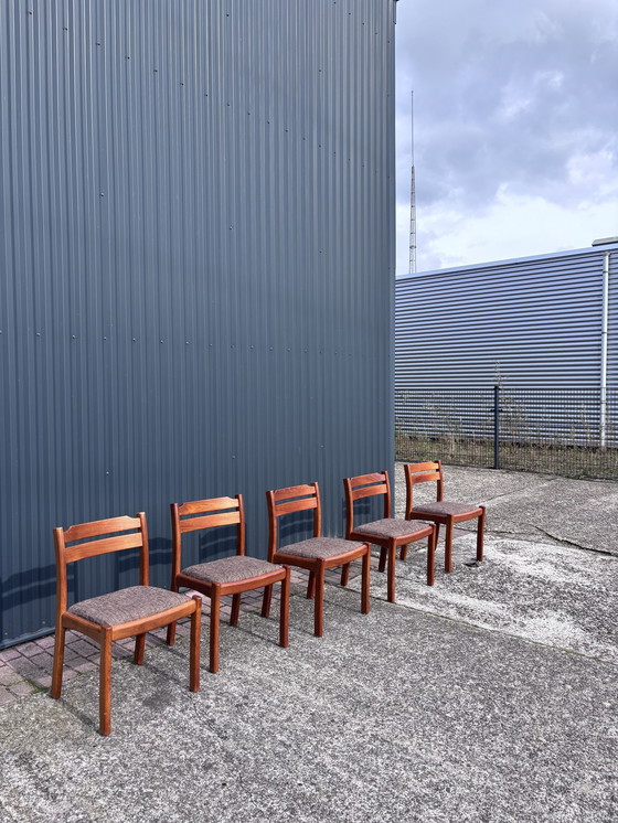 Image 1 of 5 X Vintage Stoel Teak Eetkamerstoelen Dyrlund 