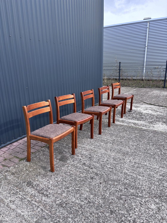 Image 1 of 5 X Vintage Stoel Teak Eetkamerstoelen Dyrlund 