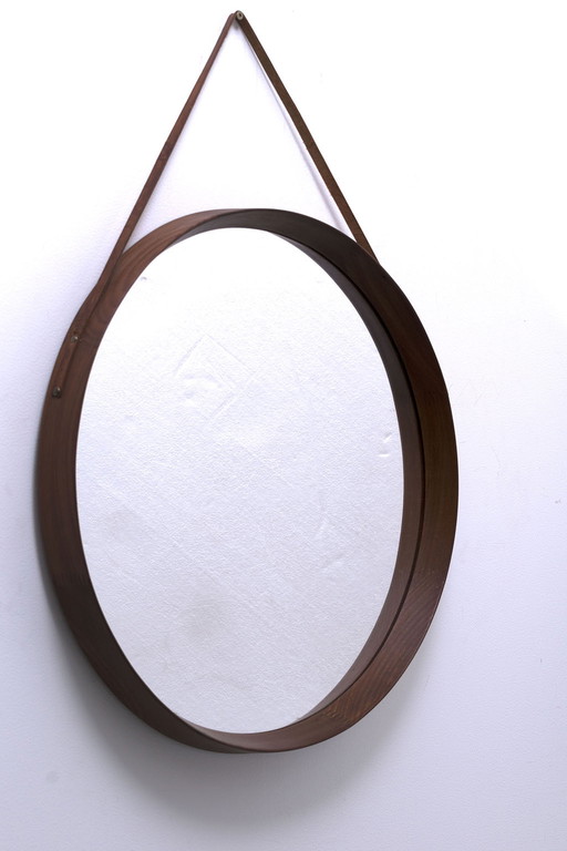 Ronde spiegel met teak frame