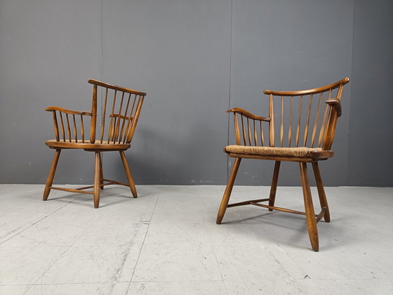 Image 1 of Wks 7 Fauteuils Met Vlechtwerk Zitting Door Arno Lambrecht Voor Wk Möbel, Duitsland, 19