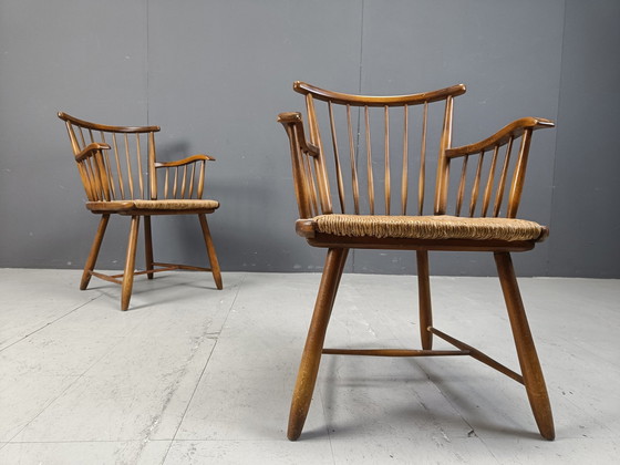 Image 1 of Wks 7 Fauteuils Met Vlechtwerk Zitting Door Arno Lambrecht Voor Wk Möbel, Duitsland, 19