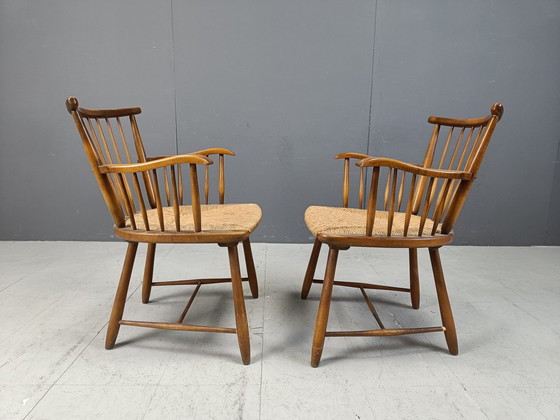 Image 1 of Wks 7 Fauteuils Met Vlechtwerk Zitting Door Arno Lambrecht Voor Wk Möbel, Duitsland, 19