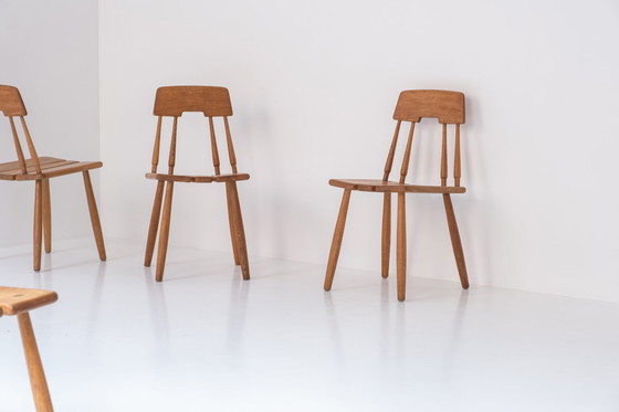 Image 1 of Set van 6 eetkamerstoelen van Carl-Gustav Boulogner voor AB Bröderna Wigells Stolfabrik, Zweden, jaren 60.