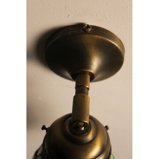 Vintage Tiffany wandlamp in gebrandschilderd glas en tin