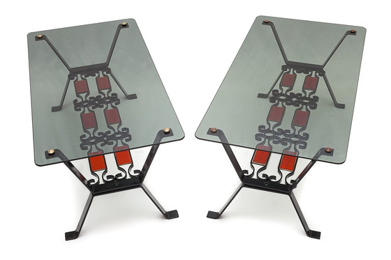 Image 1 of Set van twee smeedijzeren salontafels