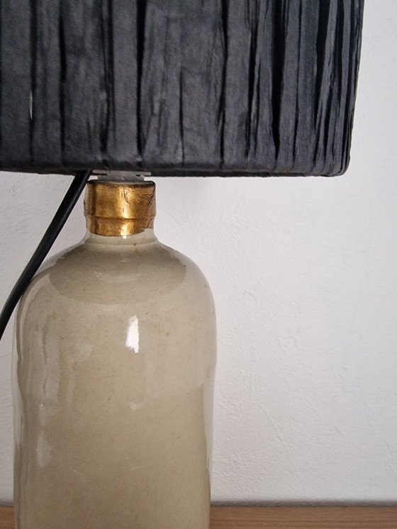 Image 1 of Glazen lamp Zwarte Raffia lampenkap