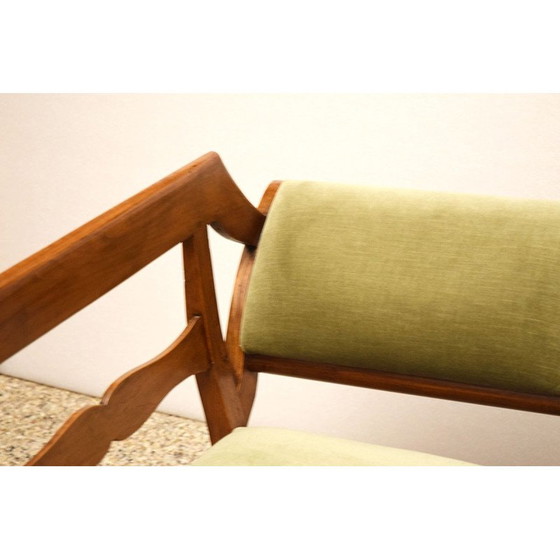 Image 1 of Vintage sofa in walnoot en fluweel, Italië 1950