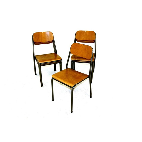 Image 1 of Set van 7 vintage schoolstoelen Zweden 1950