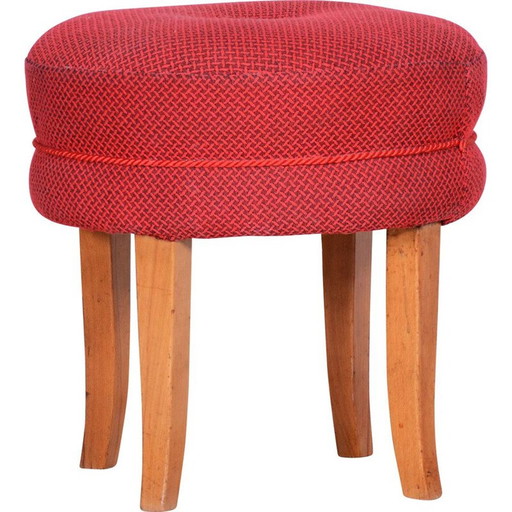 Mid century kruk in beukenhout en rode stof, jaren 1950