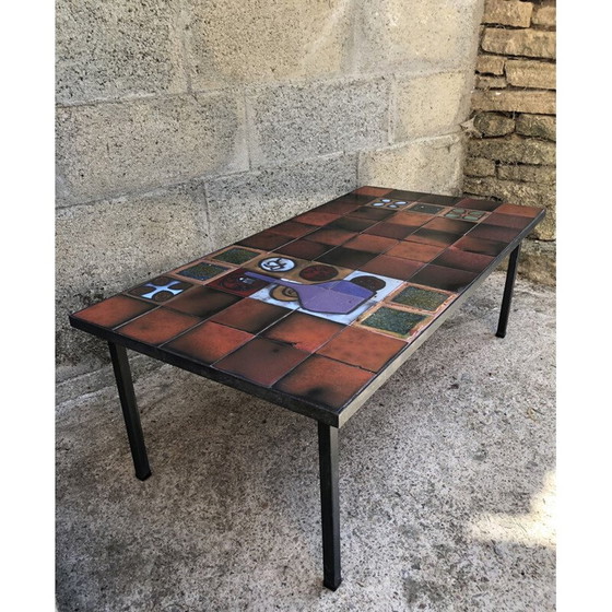 Image 1 of Vintage keramiek en metalen salontafel, 1960