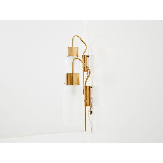 Image 1 of Paar vintage Lp 10 wandlampen in messing en opaline glas van Luigi Caccia Dominioni voor Azucena Editor, 1970