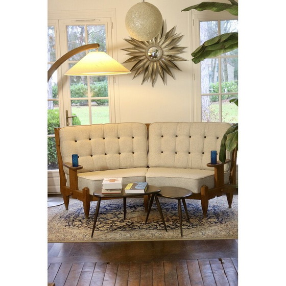 Image 1 of Vintage 3-zitsbank "Véronique" in eikenhout van Guillerme en Chambron voor Your Home, 1970