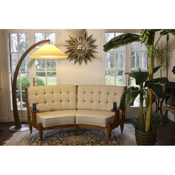 Image 1 of Vintage 3-zitsbank "Véronique" in eikenhout van Guillerme en Chambron voor Your Home, 1970