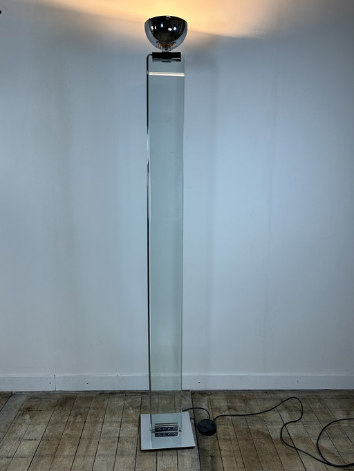Design vloerlamp van glas en chroom uit 1980