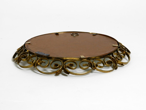 Image 1 of Prachtige hoge kwaliteit mid century messing wandspiegel met convex gebogen spiegelglas