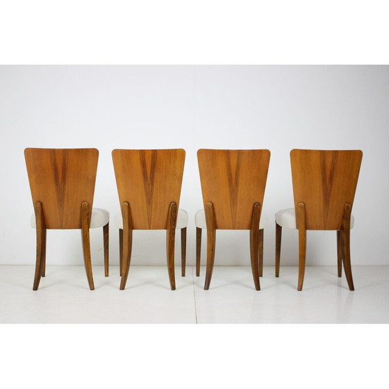 Image 1 of Set van 4 vintage houten en stoffen eetkamerstoelen model H-214 van Jindřich Halabala, jaren 1950