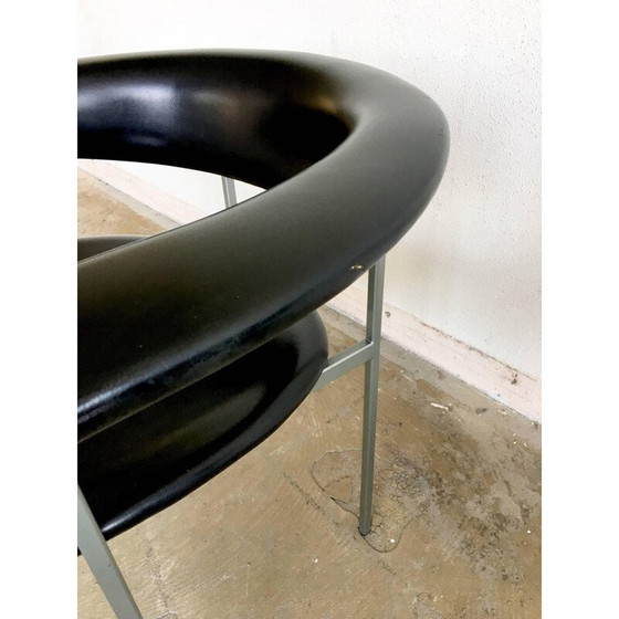 Image 1 of Paar vintage "Gamma" fauteuils in grijs metaal en zwart leer van Rudolf Wolf, 1960