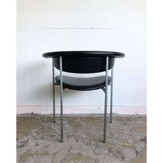 Image 1 of Paar vintage "Gamma" fauteuils in grijs metaal en zwart leer van Rudolf Wolf, 1960