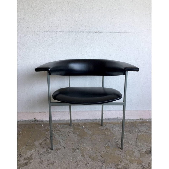 Image 1 of Paar vintage "Gamma" fauteuils in grijs metaal en zwart leer van Rudolf Wolf, 1960