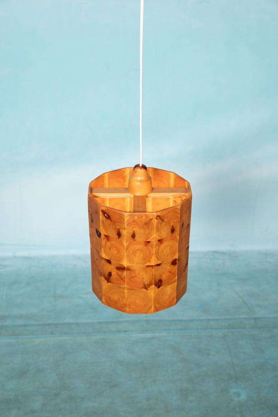 Image 1 of Vintage houten hanglamp Zweden 1960s, brutalist midmod lamp