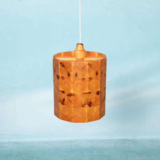 Vintage houten hanglamp Zweden 1960s, brutalist midmod lamp
