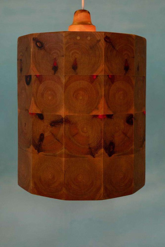 Image 1 of Vintage houten hanglamp Zweden 1960s, brutalist midmod lamp