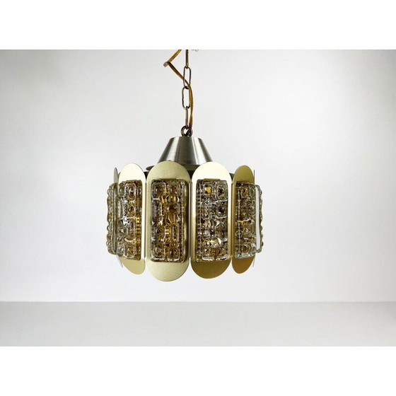 Image 1 of Vintage ophanging van messing en getextureerd glas door Vitrika, Denemarken 1960