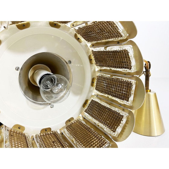 Image 1 of Vintage ophanging van messing en getextureerd glas door Vitrika, Denemarken 1960