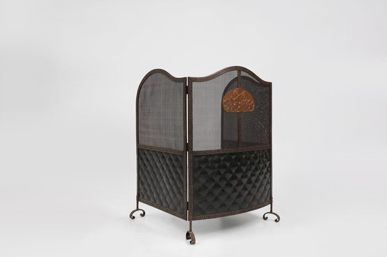 Image 1 of Frans Art Deco smeedijzeren haardscherm met 3 panelen