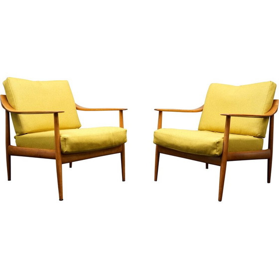 Image 1 of Paar vintage fauteuils in gele stof van Walter Knoll, Duitsland 1960