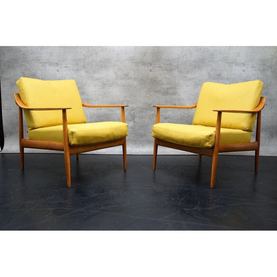 Image 1 of Paar vintage fauteuils in gele stof van Walter Knoll, Duitsland 1960