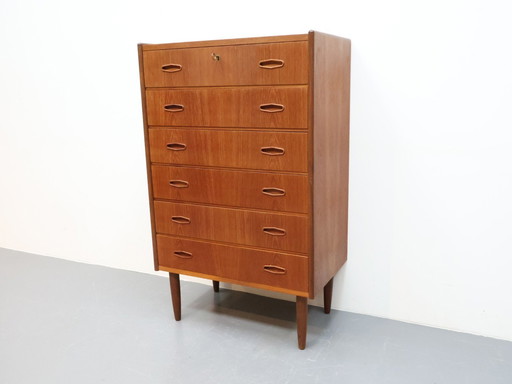 Hoge Deense Ladekast Vintage Teak