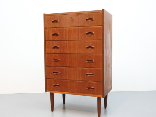 Hoge Deense Ladekast Vintage Teak