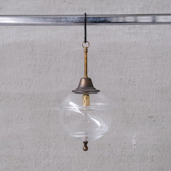 Image 1 of Vintage hanglamp van transparant glas en messing, Nederland 1950