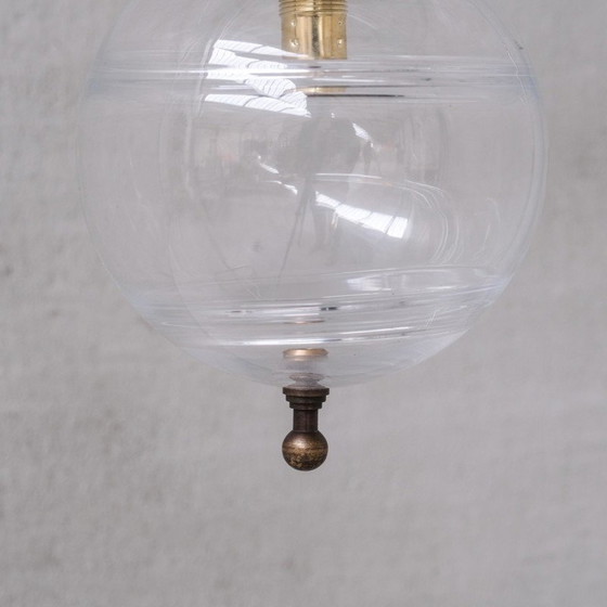 Image 1 of Vintage hanglamp van transparant glas en messing, Nederland 1950