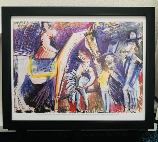 Pablo Picasso, "Circus, 1968". Authorized Offset Colour Lithograph, Signed, High Quality. Inclusief Lijst 