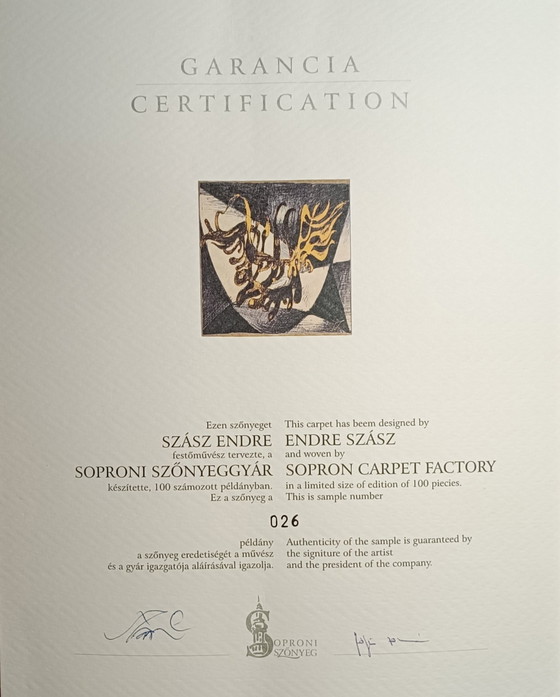 Image 1 of Limited Edition Tapijt van Endre Szasz, 200X200 Cm