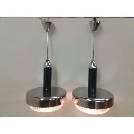 Image 1 of Paar vintage metalen kroonluchters, Tsjecho-Slowakije 1970