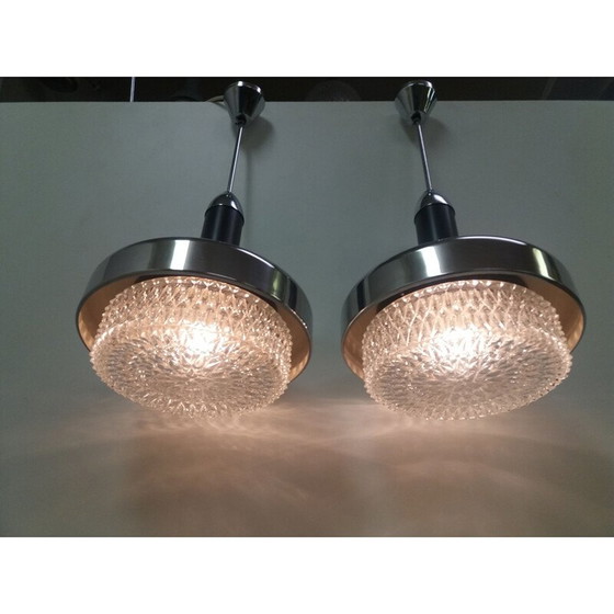 Image 1 of Paar vintage metalen kroonluchters, Tsjecho-Slowakije 1970