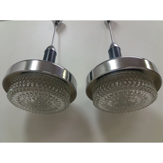 Image 1 of Paar vintage metalen kroonluchters, Tsjecho-Slowakije 1970