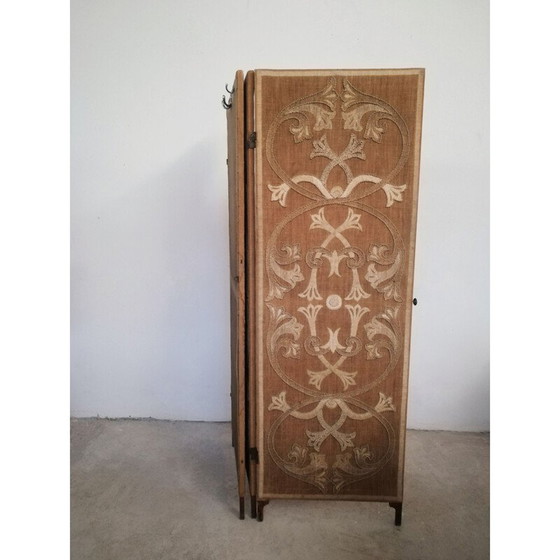 Image 1 of Vintage handgeborduurd houten kamerscherm, Italië 1940