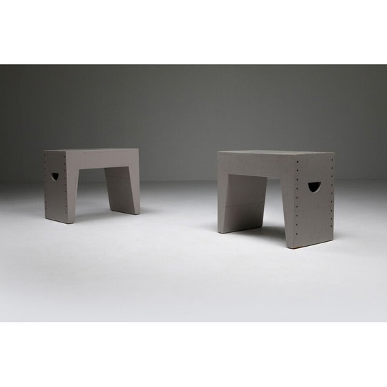 Image 1 of Set van 4 vintage minimalistische Bossche School krukjes van Dom Hans van der Laan & Jan de Jong, Nederland 1970