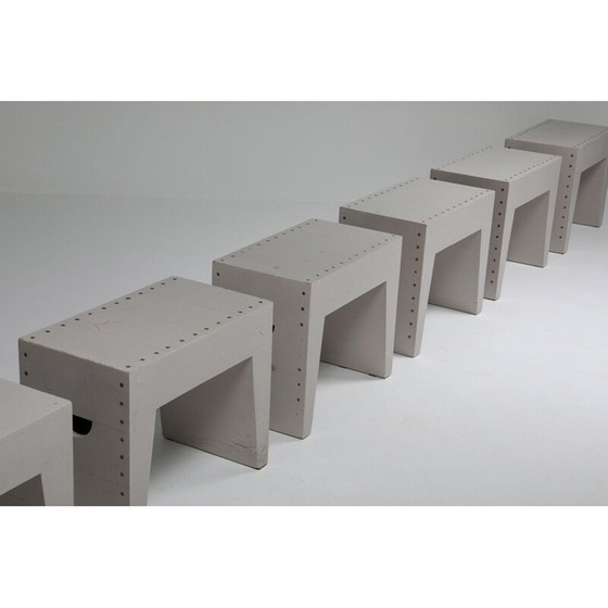 Image 1 of Set van 4 vintage minimalistische Bossche School krukjes van Dom Hans van der Laan & Jan de Jong, Nederland 1970