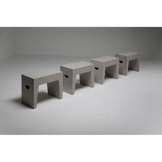 Image 1 of Set van 4 vintage minimalistische Bossche School krukjes van Dom Hans van der Laan & Jan de Jong, Nederland 1970