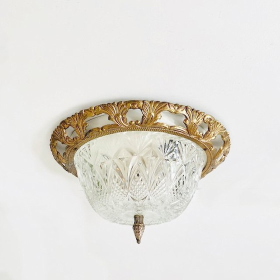 Image 1 of Plafondlamp Hollywood Regency messing kristal plafonnière