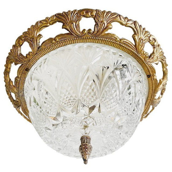 Image 1 of Plafondlamp Hollywood Regency messing kristal plafonnière