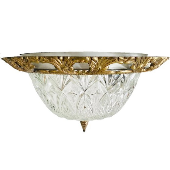 Image 1 of Plafondlamp Hollywood Regency messing kristal plafonnière