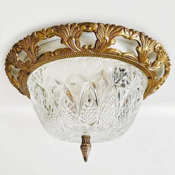 Image 1 of Plafondlamp Hollywood Regency messing kristal plafonnière