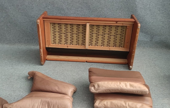 Image 1 of Teak Bank Leder Sofa Sesssel 60s Vintage Retro Tweezitter Leder Tweezitter 60S