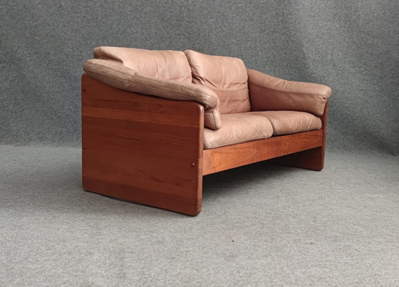 Image 1 of Teak Bank Leder Sofa Sesssel 60s Vintage Retro Tweezitter Leder Tweezitter 60S